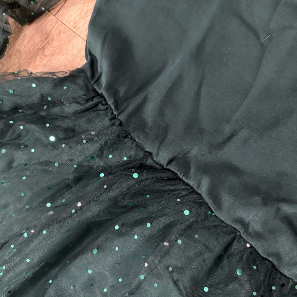 BloomChic Teal Green Sparkle Mesh Party Dress for Girls - Picture 5 of 6